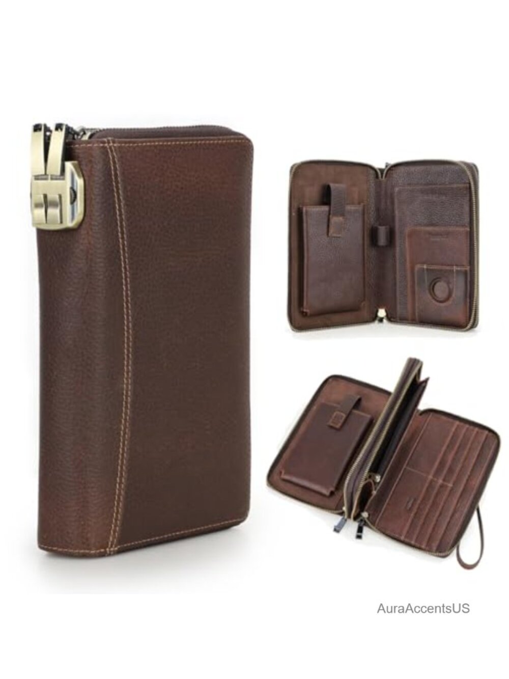 Full Grain Leather Anti Theft Password Lock RFID Passport Wallet with Airtag